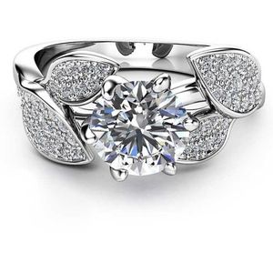 Silver cz & paved leaves engagement wedding ring 7